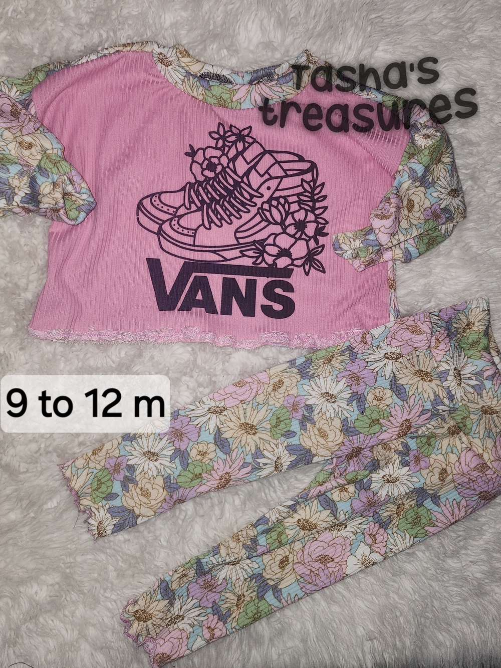Vans Pink Floral Baby Two-Piece Set Handmade 9 To 12 M